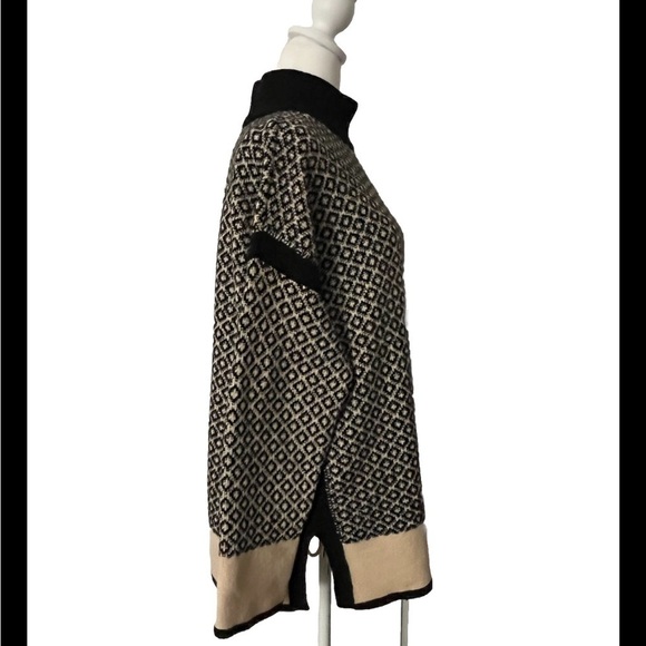 J. Jill Mock Neck Cotton Blend Knit Sweater Black Cream Large - Picture 2 of 7